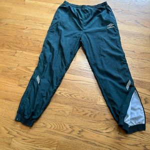 VTG Umbro Nylon Windbreaker Soccer Track Pants Ankle Zip Green Men’s M Lined.